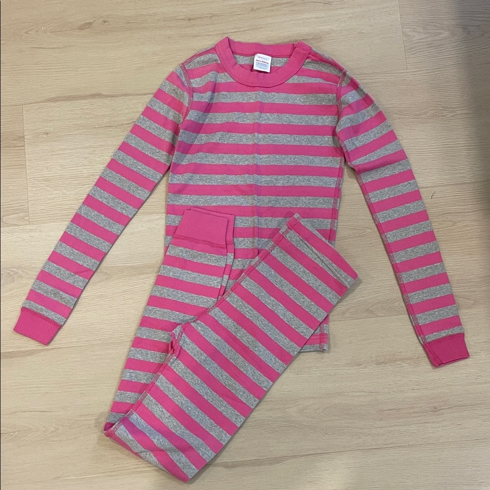 Hanna Andersson Pink and Gray Striped Kids Pajama Set - size 12
